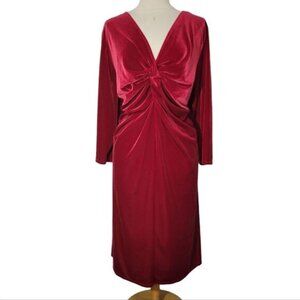 Tiana B. red velvet front knot midi dress 3/4 sleeves sz 3x